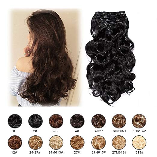 BARSDAR 17" Long Curly 7Pcs 16Clips Full Head Clip in Synthetic Hair Extensions Hairpieces for Women 150g (1B#Off Black) BARSDAR 17" Long Curly 7Pcs 16Clips Full Head Clip in Synthetic Hair Extensions Hairpieces for Women 150g (1B#Off Black)